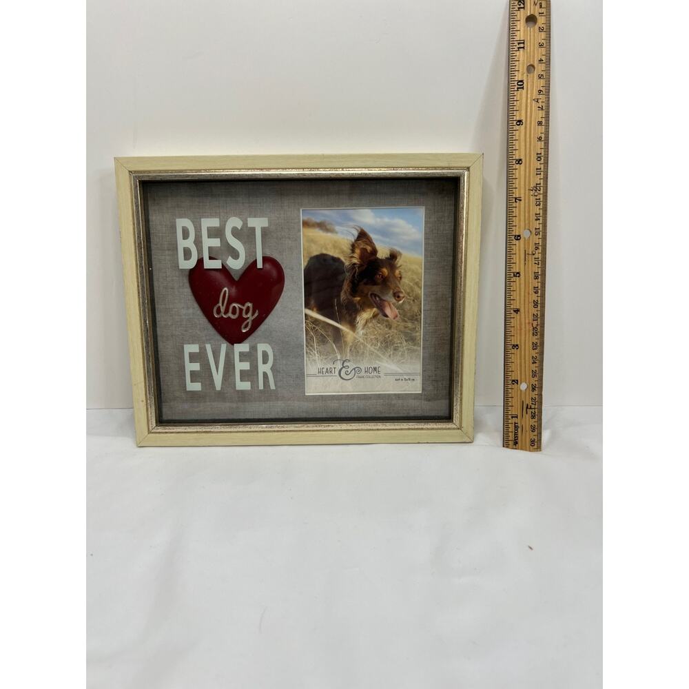 Heart & Home Best Dog Ever Picture Frame 4x6 Silver Metal Wood New - Picture 3 of 4